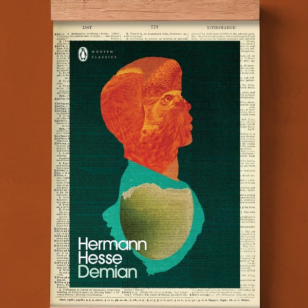 Demian par Hermann Hesse, Couverture de livre imprimable, Affiche littéraire, Art de mur de bibliothèque, art de livre, impression de couverture de livre, art allemand de littérature