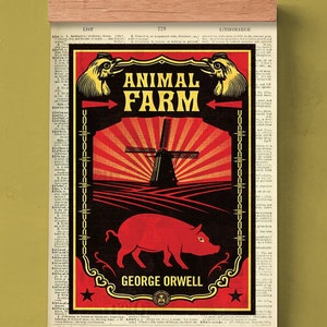 Portada imprimible de Rebelión en la Granja, George Orwell, póster literario, arte mural para el aula, libro imprimible, portada de libro, póster vintage