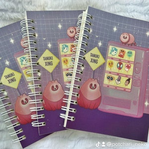 Kawaii Mini Spiral Notebook | Cute Stationery | Tanuki Journal | Vending Machine Food Art | Pastel Aesthetic | Pink Vaporwave | Lined Paper