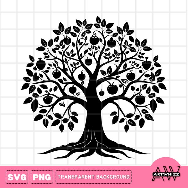 Apple Tree SVG, Tree PNG, Silhouette SVG, Vector Clipart svg for T-shirts, Sublimation Printing, Canva Element | Instant download