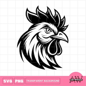Haan hoofd SVG, Haan PNG, kip vector clipart svg voor T-shirts, sublimatie printen, Canva Element | Directe download