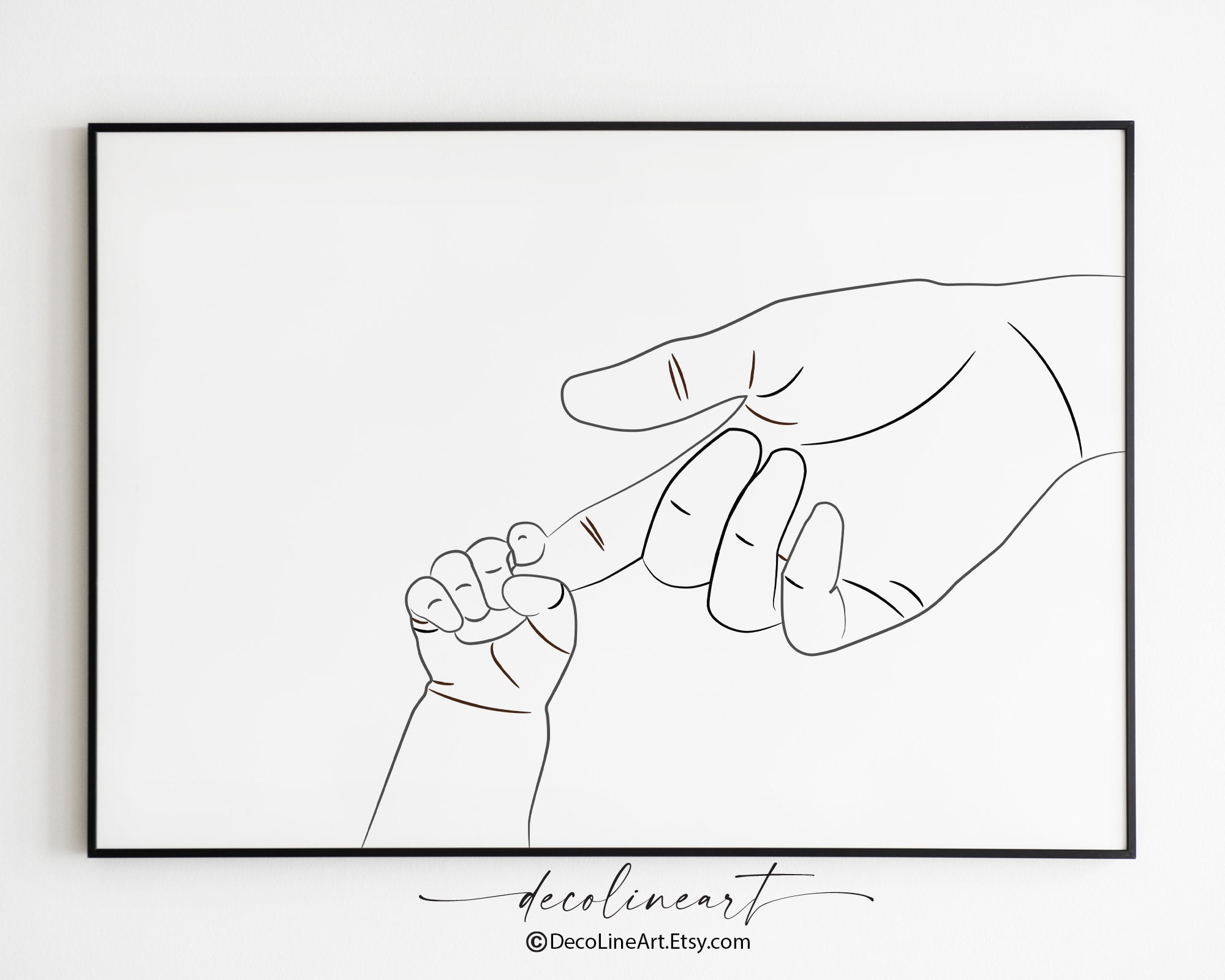 Family Line Art Holding hands print Mother baby line art | Etsy