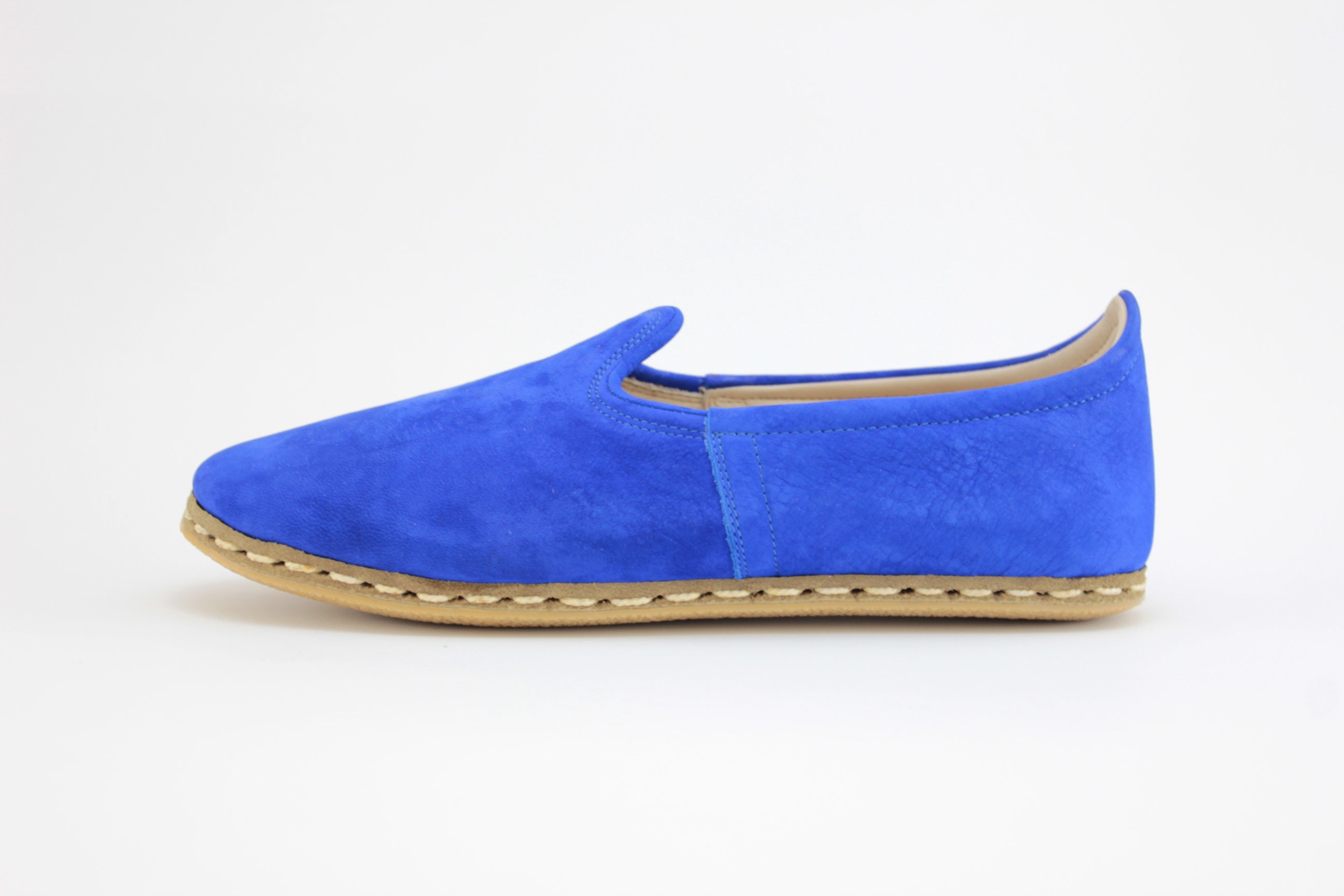 Fashionable Slip ons Nubuck Flat Shoes traditional Yemeni Cobalt Blue Color House Shoes Comfort Handmade Loafer Men's Suede Leather Shoes Mens Shoes Loafers & Slip Ons 
