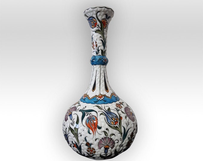Turkish Hand Painted Ceramic Art Pottery Teardrop Vase 40 cm (15,7")