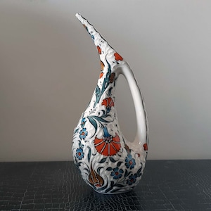 Turkish Ceramic Pelican Jug: Hand-Painted Floral Art Pottery 12&quot;