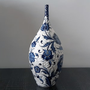 Turkish Hand Crafted Ceramic Pottery Teardrop Bottle 31 cm of Length (12.2&quot;)