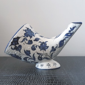 Handmade Ceramic Gramophone Speaker Amplifier Sound Bomb, Fathers Day Gift, Blue and White
