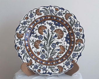 Turkish Hand Painted Ceramic Pottery Handmade Decorative Plate Serving Plate 26,5 cm Wall Decor