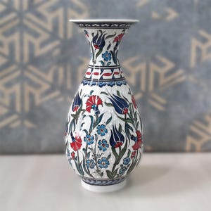 Handmade Ceramic Flower Vase, Turkish Ceramic Vase, Hand-Decorated Vase has 11.5&quot; of Height