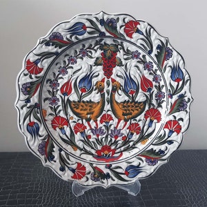 Turkish Hand Painted Ceramic Pottery Handmade Decorative Plate Serving Plate 26,5 cm Wall Decor