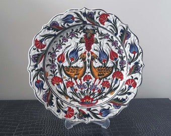 Turkish Hand Painted Ceramic Pottery Handmade Decorative Plate Serving Plate 26,5 cm Wall Decor