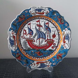 Turkish Hand Painted Ceramic Pottery Handmade Decorative Plate Serving Plate 26,5 cm Wall Decor