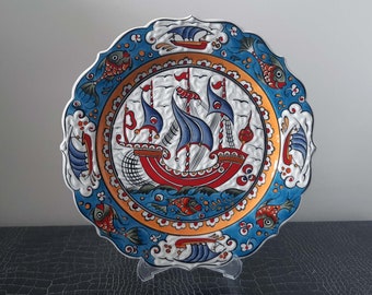 Türkische Handbemalte Keramik Keramik Handgemachte Dekorative Platte Servierplatte 26,5 cm Wand dekor