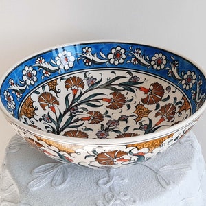 Turkish Handmade Ceramic Pottery Fruit Bowl Salad Bowl Decorative Bowl 26 cm (10.2&quot;) in Diameter