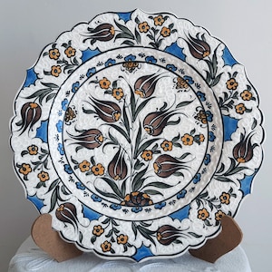 Turkish Hand Crafted Ceramic Pottery Handmade Decorative Plate 26,5 cm Christmas Gift