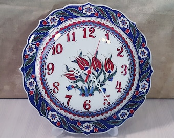 Handmade Ceramic Wall Clock, 32 cm in Diameter, Wall Decor, Vintage Clock, Wall Decoration