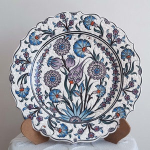 Turkish Hand Painted Ceramic Pottery Handmade Decorative Plate Serving Plate 26,5 cm Wall Decor