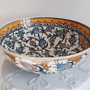 Turkish Handmade Ceramic Pottery Fruit Bowl Salad Bowl Decorative Bowl 26 cm (10.2") in Diameter