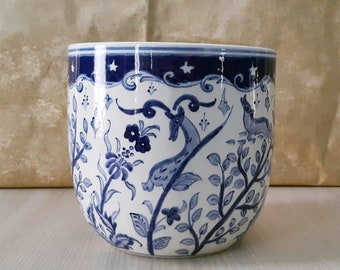 Handmade Ceramic Planter Pot, Succulent Planter Pot, Chinoiserie Pot, Blue and White Pot