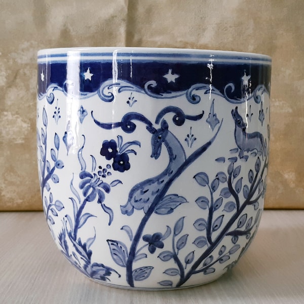 Handmade Ceramic Planter Pot, Succulent Planter Pot, Chinoiserie Pot, Blue and White Pot