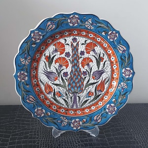 Turkish Hand Painted Ceramic Pottery Handmade Decorative Plate Serving Plate 26,5 cm Wall Decor