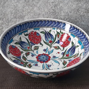 Turkish Handmade Ceramic Pottery Fruit Bowl Salad Bowl Decorative Bowl 26 cm (10.2&quot;) in Diameter