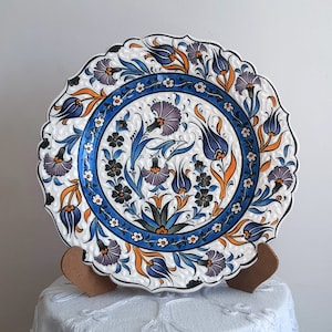 Handmade Turkish Ceramic Plate: Floral Decorative Pottery 10.4&quot;