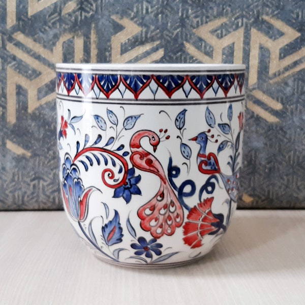 Handmade Ceramic Planter Pot, Succulent Planter Pot, Chinoiserie Pot, Blue and Red Pot