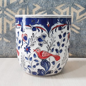 Handmade Ceramic Planter Pot, Succulent Planter Pot, Chinoiserie Pot, Blue and Red Pot