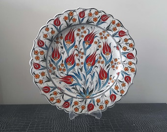 Turkish Hand Painted Ceramic Pottery Handmade Decorative Plate Serving Plate 30,5 cm Wall Decor
