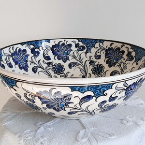 Turkish Handmade Ceramic Pottery Fruit Bowl Salad Bowl Decorative Bowl 26 cm (10.2&quot;) in Diameter