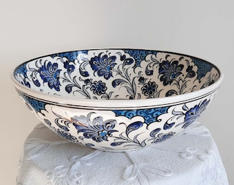 Handmade Turkish Ceramic Bowl: Floral Salad Bowl (10.2" Diameter)