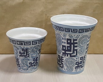 Handmade Ceramic Planter Pot Set, Succulent Planter Pot Set, Chinoiserie Pot Set, Blue and White Pot Set, Love Planters