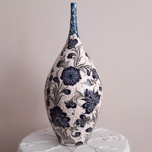 Turkish Hand Crafted Ceramic Pottery Teardrop Bottle 31 cm of Length (12.2&quot;)
