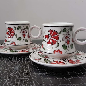 Handmade Floral Ceramic Turkish Coffee Cup and Saucer