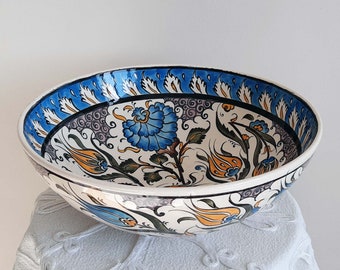 Turkish Handmade Ceramic Pottery Fruit Bowl Salad Bowl Decorative Bowl 26 cm (10.2") in Diameter