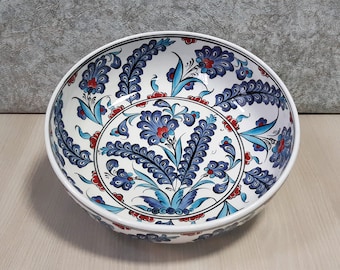 Turkish Handmade Ceramic Pottery Fruit Bowl 25 cm (10") in Diameter, Salad Bowl, Christmas Gift