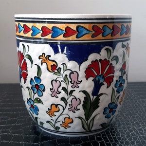 Handmade Ceramic Succulent Planter Pot: Kutahya Turkish Floral Design