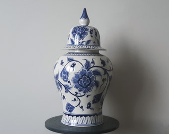 Turkish Hand Painted Ceramic Art Pottery Shah Jar Ginger Jar 40 cm of Length (15.7”) Blue and White