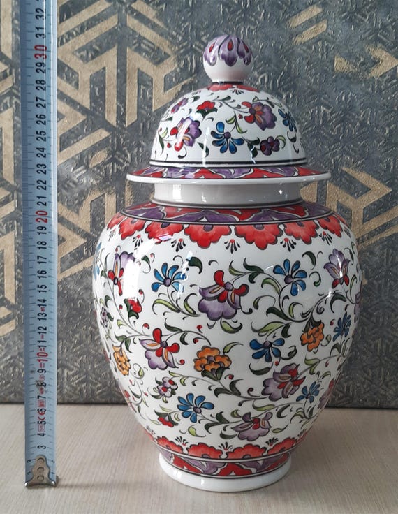 手作り陶器製火葬骨壷：遺灰用花柄ジンジャージャー - Etsy 日本