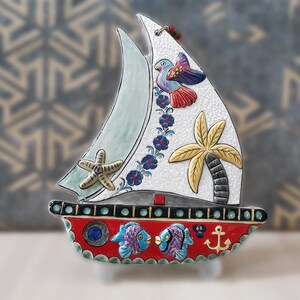 Handmade Ceramic Wall Decor, Sailboat Decor, Handmade Ceramic Wall Art, 33 cm Length