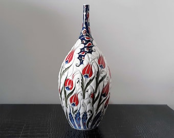 Turkish Hand Crafted Ceramic Pottery Teardrop Bottle 31 cm of Length (12.2")