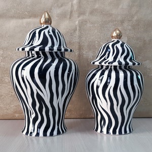 Handmade Ceramic Ginger Jar Set: Zebra Design, Turkish Decor