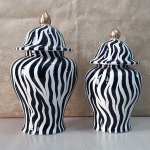 Handmade Ceramic Ginger Jar Set, Zebra Design Ginger Jar Set, Xmas Gift, Gifts for Her