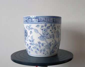 Handmade Ceramic Planter Pot, Succulent Planter Pot, Chinoiserie Pot, Blue and White Pot
