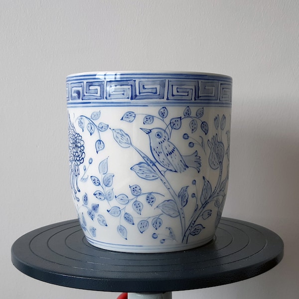 Handmade Ceramic Succulent Planter: Blue and White Chinoiserie Pot