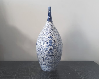 Turkish Hand Crafted Ceramic Pottery Teardrop Bottle Vase 31 cm of Length (12.2")