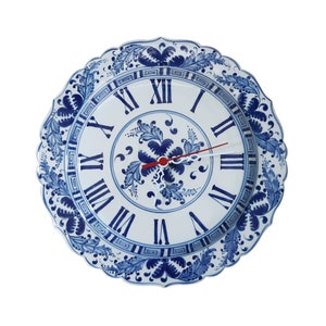 Handmade Ceramic Wall Clock: Vintage Blue Floral Decor (12.2&quot;)