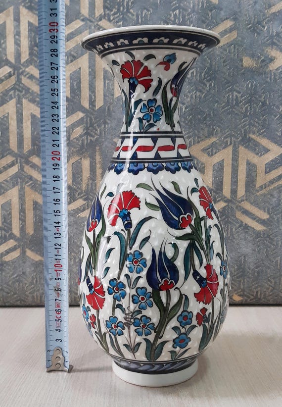 期間限定特価品 青色と赤色の花の陶器花瓶 【公式通販】