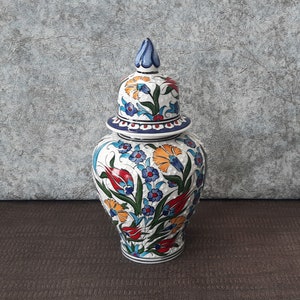 Hand Painted Ceramic Turkish Pottery Shah Jar Ginger Jar 24 cm of Length (9.4”)